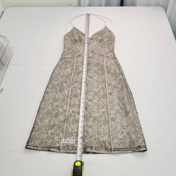 Express Slip Dress Womens 4 Champagne Lace Sequin Halter Semi-Sheer Y2K - Picture 8 of 16